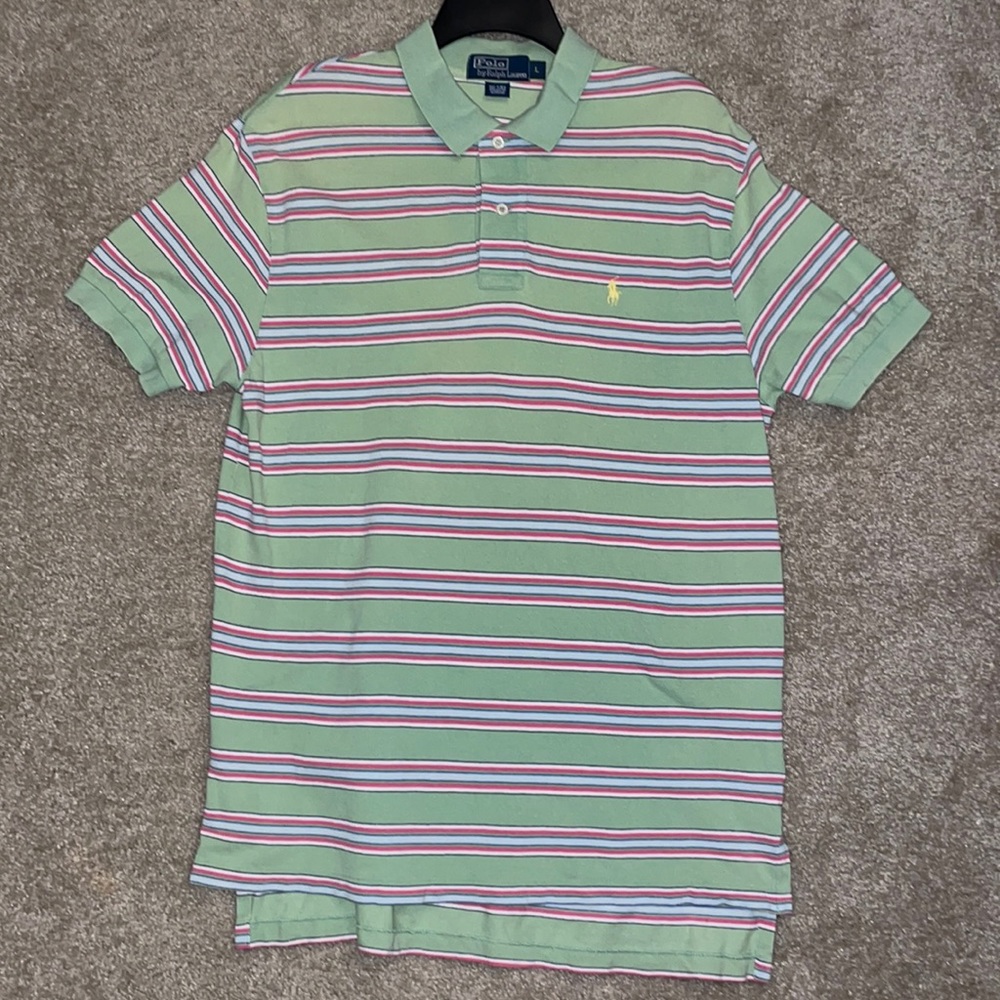 Ralph Lauren Polo Knit - Green with Stripes - Large